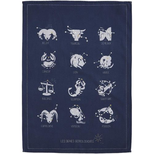 Torchon imprimé en coton, LES SIGNES ASTROLOGIQUES- foncé-50 x 75 cm - Coucke - Modalova