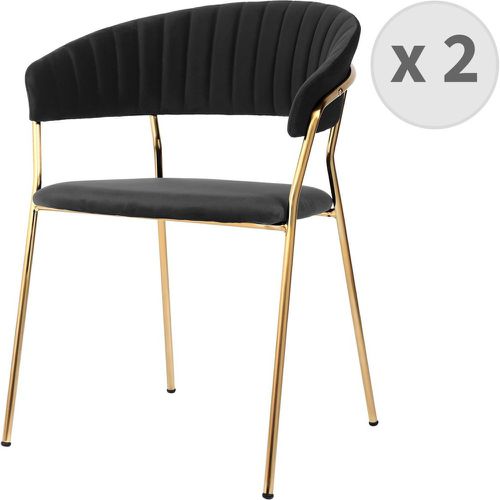 Lot de 2 chaises Contemporain avec accoudoirs en velours noir Celadon et métal doré - 3S. x Home - Modalova