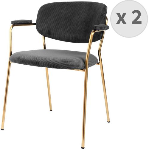 Lot de 2 chaises Scandicraft en tissu côtelé Carbone et métal doré - 3S. x Home - Modalova