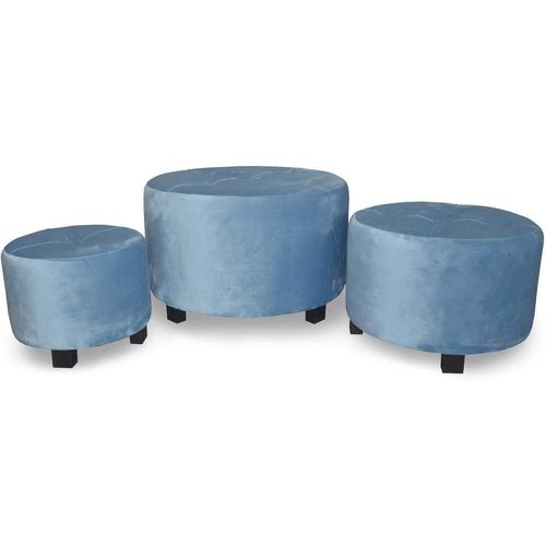 Set de 3 poufs Velours Rondeo Bleu - 3S. x Home - Modalova