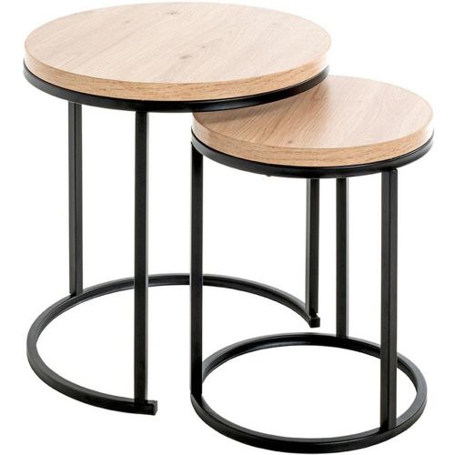 Lot de 2 tables d'appoint ronde plateau en décor chène - 3S. x Home - Modalova