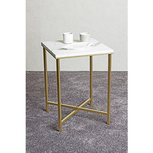 Table d'appoint carré en métal et plateau décor marbre - 3S. x Home - Modalova