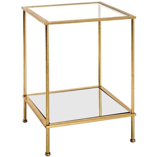 Table d'appoint carré en tube d'acier laqué avec plateau de dessous en miroir et plateau de dessus en verre trempé transparent - 3S. x Home - Modalova