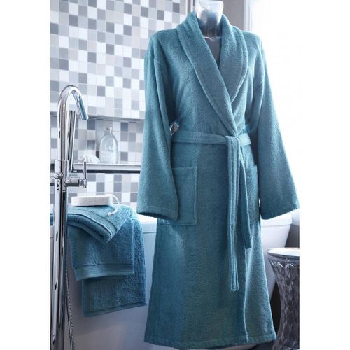 Peignoir de bain col châle coton 420 grm² unisexe - Vert - Blanc des Vosges - Modalova