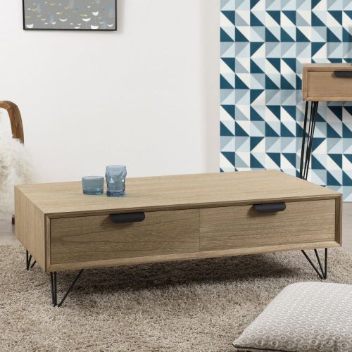 Table basse rectangulaire 4 tiroirs pieds épingle en métal - Macabane - Modalova