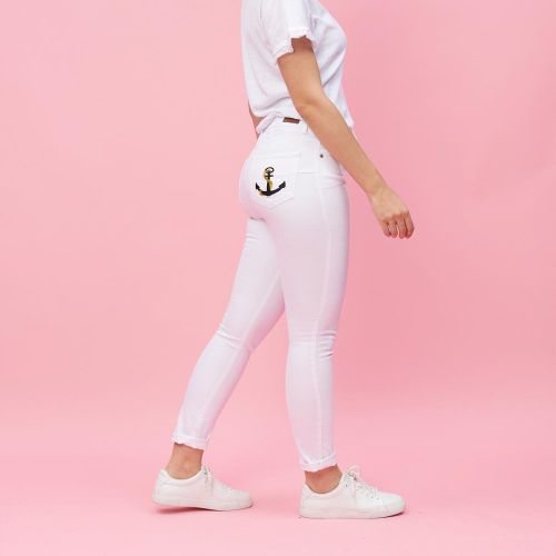 Pantalon 5 poches broderie sur poche - en coton - 3 SUISSES - Modalova