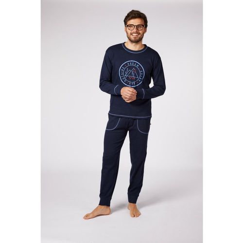 Ensemble Pyjama Long Bleu Imprimé/ Bleu en coton - Dodo Homewear - Modalova