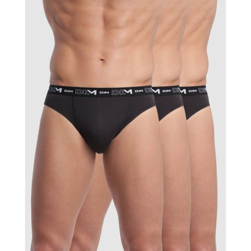 Pack de 3 Slips Coton Stretch - Ceinture Siglée Noir en tissu - Dim Homme - Modalova