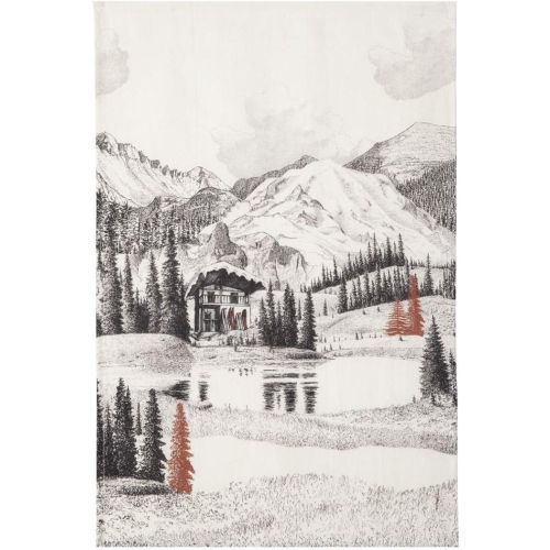 Torchon imprimé en lin, PAYSAGE MONTAGNARD Blanc et noir 50 x 75 cm - Coucke - Modalova