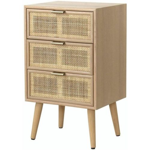 Commode 3 Tiroirs Façade en Cannage Rotin Naturel - Calicosy - Modalova