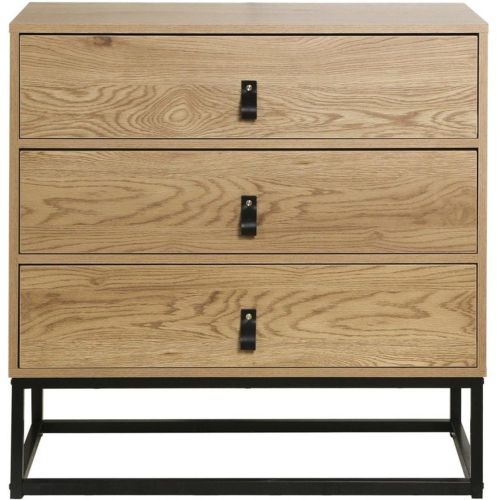 Commode décor chêne 3 tiroirs piétement métal et en bois - Calicosy - Modalova