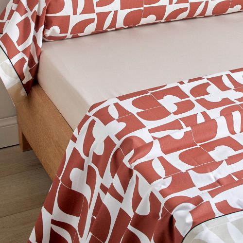 Drap plat percale CRAFT Terra Cota - Blanc des Vosges - Modalova