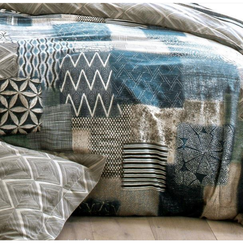 Drap plat effet patchwork - Bleu - Gris Chiné - Becquet - Modalova
