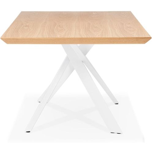 Table à diner 'WALABY' en bois finition naturelle avec pied central en x blanc - ALTEREGO - Modalova