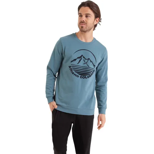 Pyjama long col rond Molleton en coton - Athena - Modalova