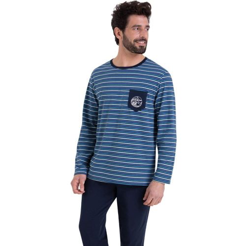 Pyjama long col rond Rayures Waves en coton - Athena - Modalova