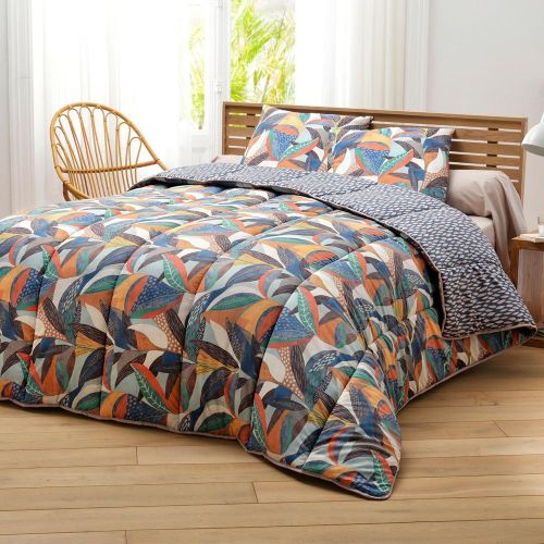 Housse de Couette DÉCO DOUBLE FACE motif feuillage - CO.NATURA- chaude 400G - Becquet - Modalova