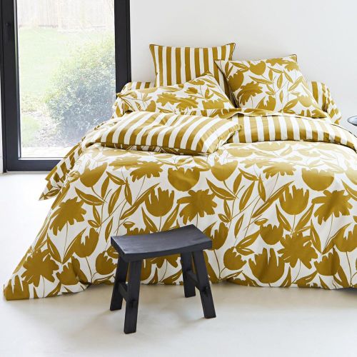 Housse de couette motif tulipes et rayures ocre MARTIKA - Becquet - Modalova