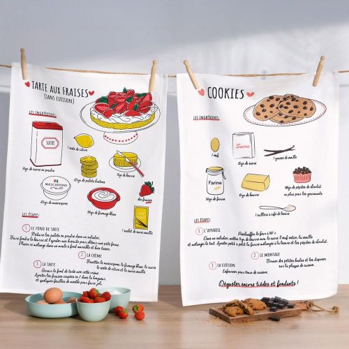 Lot de 2 Torchons imprimés RECETTES - Becquet - Modalova