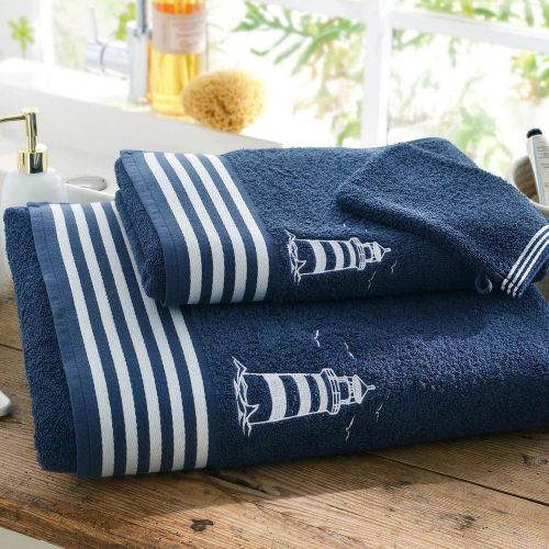 Serviette de toilette, drap de bain en coton PHARE marine - Becquet - Modalova