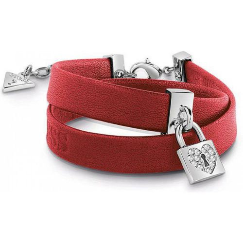 Bracelet Guess UBB85122 - Bracelet Heart Lock Double Tour Cuir Et Pampille Cadenas Pavé - Guess Bijoux - Modalova