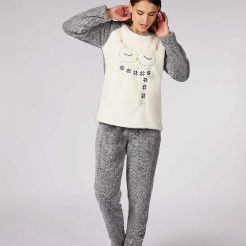Pyjama Long en Coton - et Gris Chiné - Chouette - Dodo Homewear - Modalova