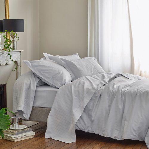 Parure DIVINE Drap plat 240x300, 2 Taies d'Oreiller 65x65, Drap Housse 140x190-Métal - Blanc des Vosges - Modalova