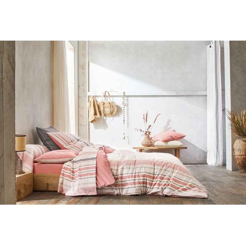 Drap plat 50% coton bio - 50% fibres recyclées HORIZON Corail - Blanc des Vosges - Modalova