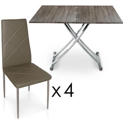 Table Basse Relevable À Rallonges Bois OLDIE avec 4 Chaises Taupe BELLA - 3S. x Home - Modalova