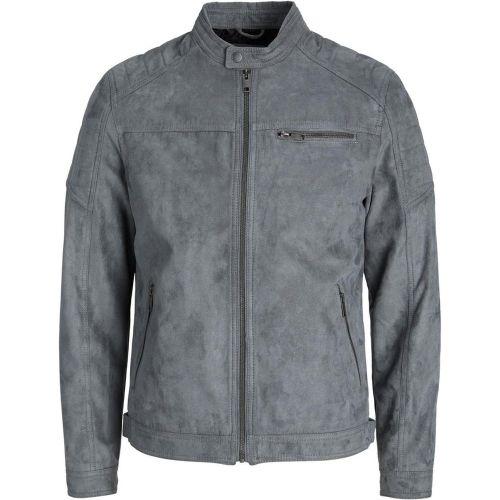Veste de motard en simili-cuir Col motard Manches longues Gris Foncé - jack & jones - Modalova