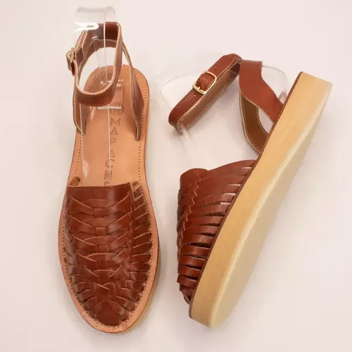 Sandales tressées à plateforme LOMA tabac en cuir - Mapache - Modalova