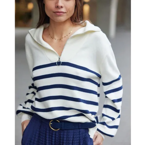 Pull NIRA ecru/marine en coton - La Petite Etoile - Modalova