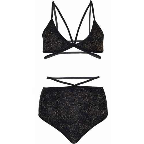 Ensemble 2 pièces soutien-gorge à lanières et slip brésilien noir - Leg Avenue - Modalova