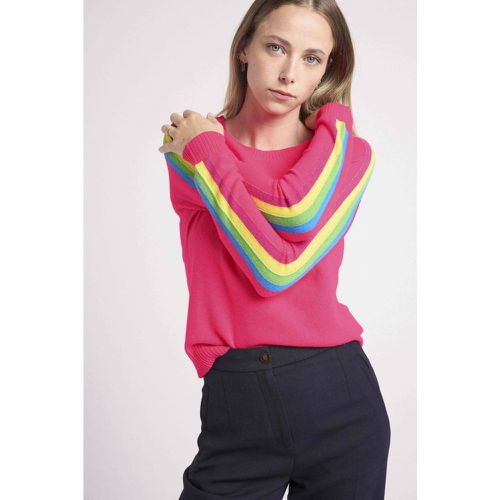 Pull col rond manches bandes arc en ciel SALSA en cachemire fluo - Maison Héritage - Modalova