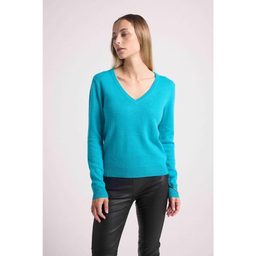 Pull col V ZEFINA en cachemire turquoise - Maison Héritage - Modalova