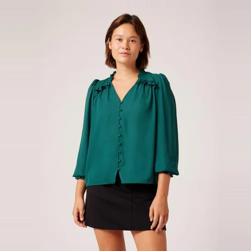 Chemise uni détails volants vert - Naf Naf - Modalova