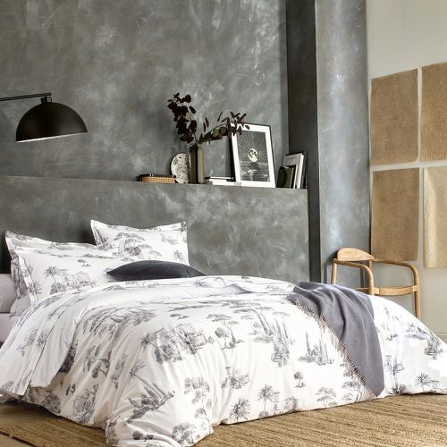 Parure 2 Taies d'oreiller + drap housse PROMENADE Graphite - Blanc des Vosges - Modalova