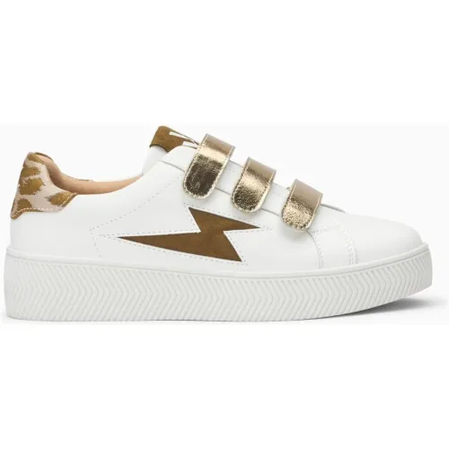 Baskets éclair Andréa blanc et kaki à scratchs - Vanessa Wu - Modalova
