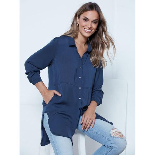 Chemise longue avec poches latérales - Bleue marine - Venca - Modalova