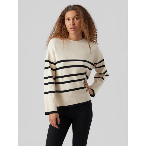 Pull en maille Rayures Col rond Manches longues Large beige Emma - Vero Moda - Modalova