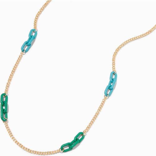 Long collier couleur dorée en maillons de chaîne en résine d'imitation et bleu - Claire's - Modalova