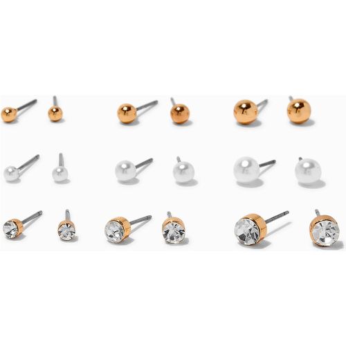 Boucles d’oreilles perle d'imitation, strass, de tailles graduelles couleur - Lot de 9 - Claire's - Modalova