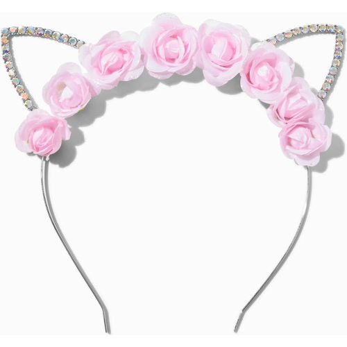 Serre-tête à oreilles de chat en strass iridescent fleur - Claire's - Modalova