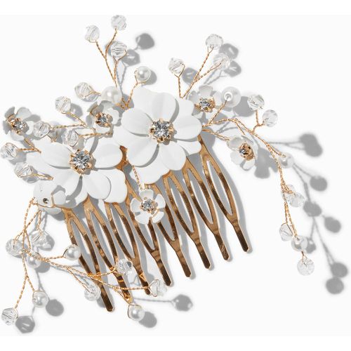 Peigne à cheveux couleur dorée perles d'imitation et fleurs blanches - Claire's - Modalova