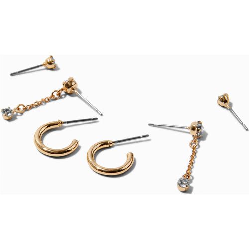 Boucles d'oreilles superposables avec anneaux, chaînes et strass couleur - Lot de 3 - Claire's - Modalova