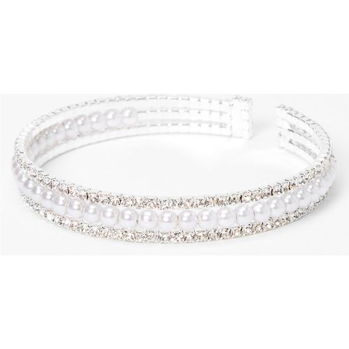 Bracelet manchette triple rang strass et perles d'imitation couleur argentée - Claire's - Modalova