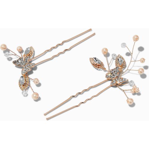 Épingles à cheveux bouquet de fleurs perles d'imitation et papillon en strass couleur doré - Lot de 2 - Claire's - Modalova