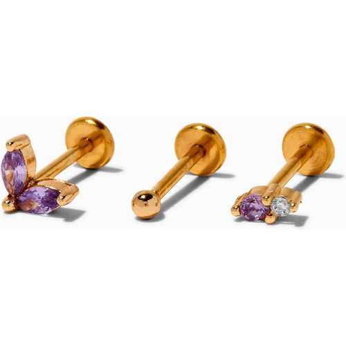 Boucles d'oreilles pour piercing tragus non filetées 1,0 mm violettes en acier inoxydable couleur dorée - Lot de 3 - Claire's - Modalova