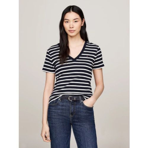 WW0WW40584 T-shirt slim à col en V, (XXS), Casuel, Coton, Manche courte - Tommy Hilfiger - Modalova