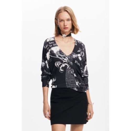 WWJF61 Pull en maille imprimé textes (M), Casuel, Viscose, Manche longue - Desigual - Modalova